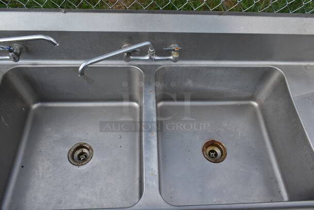 Stainless Steel Commercial 3 Bay Sink w/ Dual Drain Boards, 2 Faucets and Handles. Bays 24x24. Drain Boards 22x27 - Image 6 of 7