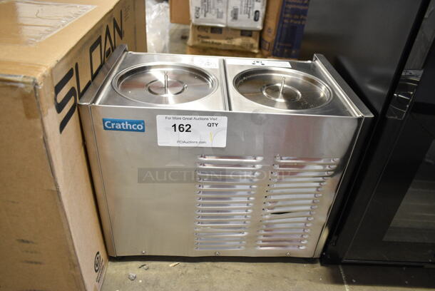 BRAND NEW SCRATCH AND DENT! Crathco D25-3 Classic Bubbler Series Double 5 Gallon Bowl Stainless Steel Refrigerated Beverage Dispenser Base. No Hoppers. 115 Volts, 1 Phase. Tested and Powers On But Does Not Get Cold - Image 1 of 4