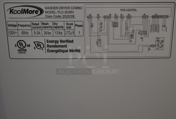 BRAND NEW SCRATCH AND DENT! 2022 KoolMore FLC-3CWH Metal Front Load Washer Dryer Combo. 120 Volts, 1 Phase.  - Image 7 of 7