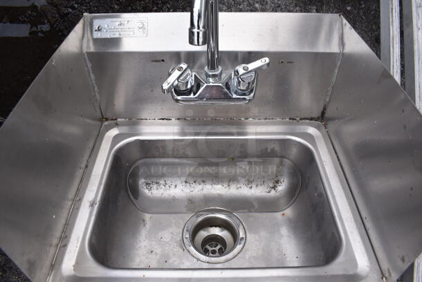 Stainless Steel Commercial Single Bay Wall Mount Sink w/ Faucet, Handles and Side Splash Guards. 17x14x18 - Image 2 of 4