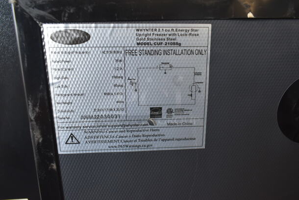 BRAND NEW SCRATCH AND DENT! Whynter CUF-210SSg 2.1 cu.ft Energy Star Upright Freezer with Lock in Rose Gold. 115 Volts, 1 Phase. Tested and Working! - Image 5 of 5