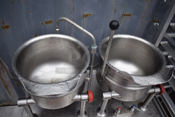 Stainless Steel Commercial Floor Style Tilting Kettle Station w/ 2 Tilting Kettles. Appears To Be Steam Powered. 35.5x34x55 - Image 3 of 5