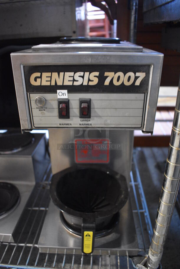 Genesis 7007 Model 8543 Stainless Steel Commercial Countertop 2 Burner Coffee Machine w/ Poly Brew Basket. 120 Volts, 1 Phase. 8x15x17