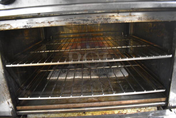 Radiance Stainless Steel Commercial Natural Gas Powered Floor Style 6 Burner Range w/ Oven, Over Shelf and Back Splash on Commercial Casters. 36x32x57 - Image 6 of 7