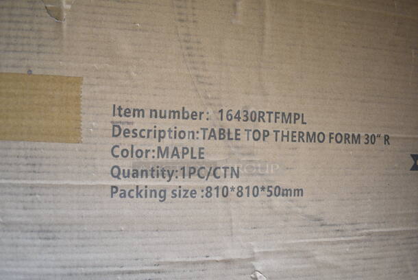 3 BRAND NEW SCRATCH AND DENT! Lancaster Table & Seating 16430RTFMPL 30" Round Thermo-Formed MDF Table Top with Maple Finish. 3 Times Your Bid! - Image 3 of 5