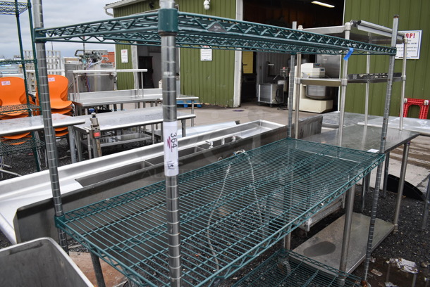 Green and Chrome Finish 3 Tier Wire Shelving Unit on Commercial Casters. BUYER MUST DISMANTLE. PCI CANNOT DISMANTLE FOR SHIPPING. PLEASE CONSIDER FREIGHT CHARGES. 60x24x68 - Image 2 of 3