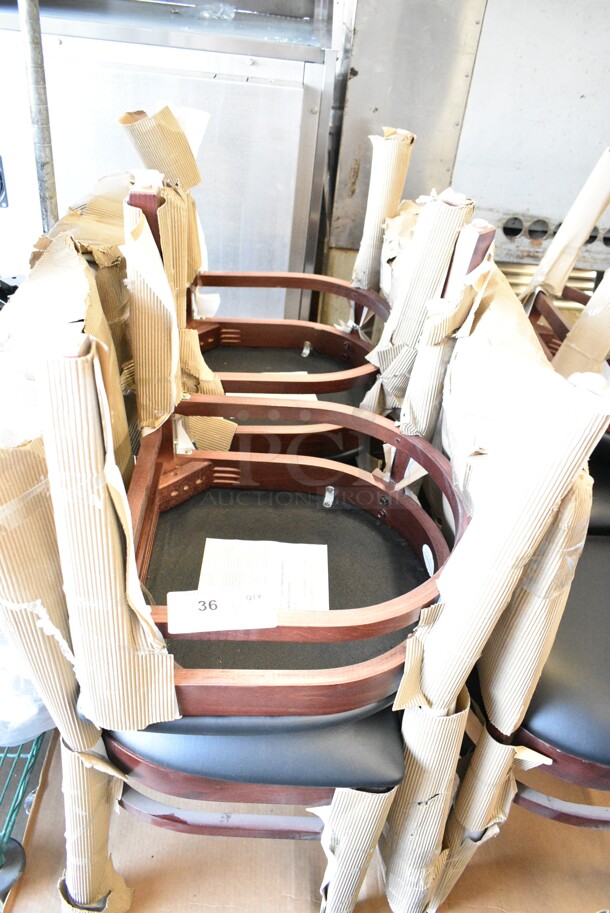 8 BRAND NEW SCRATCH AND DENT! Lancaster Table & Seating 164CLADMAHFR Wooden Dining Height Ladder Back Chair w/ Black Cushion. 8 Times Your Bid! - Image 6 of 9