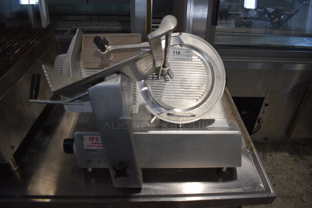 Bizerba Commercial Stainless Steel Electric Countertop Deli Meat/Cheese Slicer on Galvanized Legs With Rubber Bottoms. 115 Volt 1 Phase Tested and Powers On Blade Does Not Spin