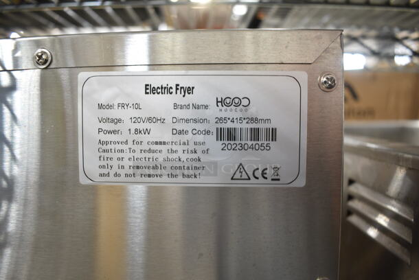 2 BRAND NEW SCRATCH AND DENT! 2023 Hoocoo FRY-10L Stainless Steel Commercial Countertop Electric Powered Fryer w/ Lid and Fry Basket. 120 Volts, 1 Phase. 2 Times Your Bid! - Image 7 of 7