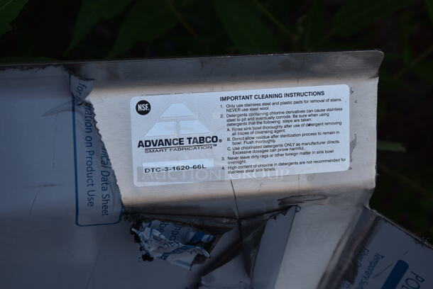 BRAND NEW! Advance Tabco DTC-3-1620-66L Stainless Steel 3 Bay Dishwasher Table. Bays 16x20x12 - Image 8 of 8