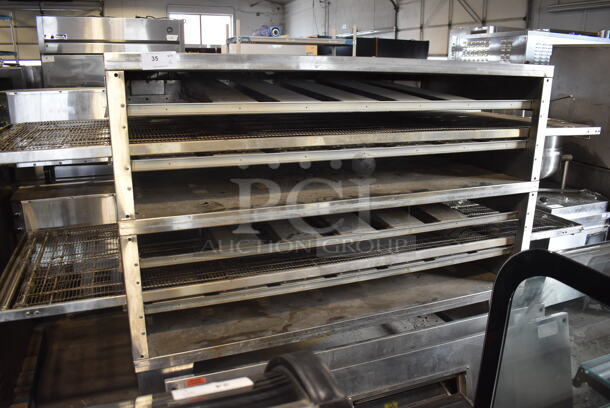 XLT Commercial Stainless Steel Natural Gas Powerd Double Stack Conveyor Oven on Commercial Casters. Door Needs To Be Reattached. 115V - Image 2 of 8