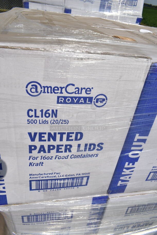 PALLET LOT of 12 BRAND NEW Boxes of AmerCare Royal CL16N Lid Kraft For 16 OZ Food Container 500/Case. 12 Times Your Bid!  - Image 5 of 5