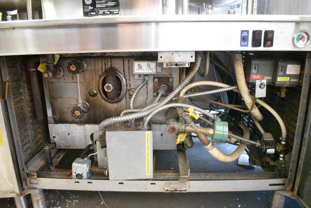 Cleveland 42CKGM300 Stainless Steel Commercial Natural Gas Powered 2 Deck Steam Cabinet w/ Cleveland KDT-6T Countertop 6 Quart Tilting Steam Kettle. 300,000 BTU.  - Image 7 of 8