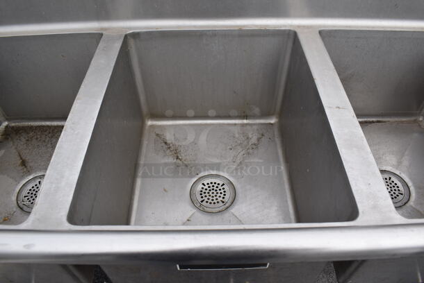 Stainless Steel Commercial 3 Bay Sink w/ Dual Drain Boards. 88x26x45. Bays 16x20x12. Drain Boards 22x16x1 - Image 5 of 7