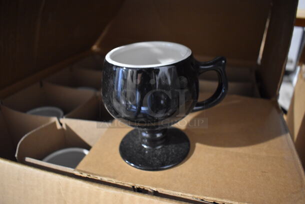 18 BRAND NEW IN BOX! Black and White Ceramic Footed Mugs. 5x3.5x4. 18 Times Your Bid!