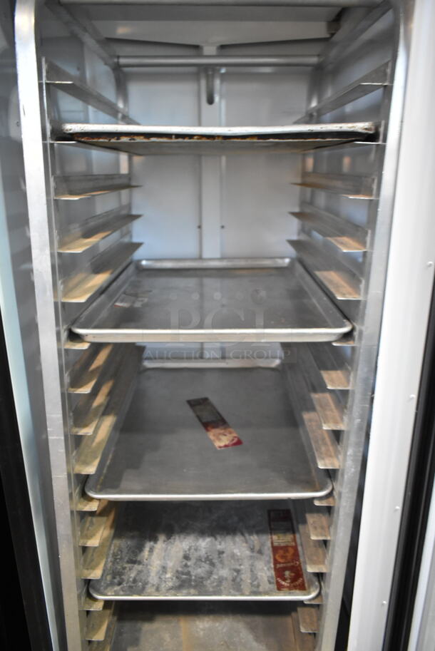 Avantco 178GDC23 Metal Commercial Single Door Reach In Cooler Merchandiser w/ Metal Pan Rack on Commercial Casters. 115 Volts, 1 Phase. Tested and Powers On But Does Not Get Cold - Image 6 of 7
