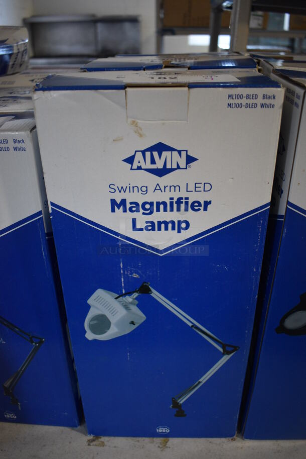 4 BRAND NEW IN BOX! Alvin ML100-DLED White Swing Arm LED Magnifier Lamps. 4 Times Your Bid! - Image 1 of 3