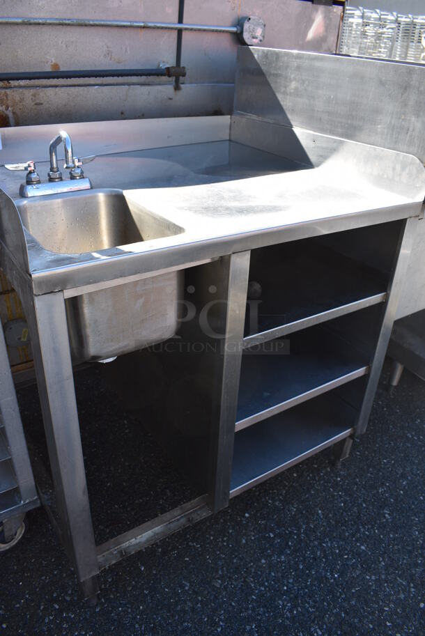 Stainless Steel Commercial Table w/ Sink Basin, Faucet, Handles, Side Splash Guards and Under Shelves. 36x31x38. Bay 10x14x9 - Image 5 of 5