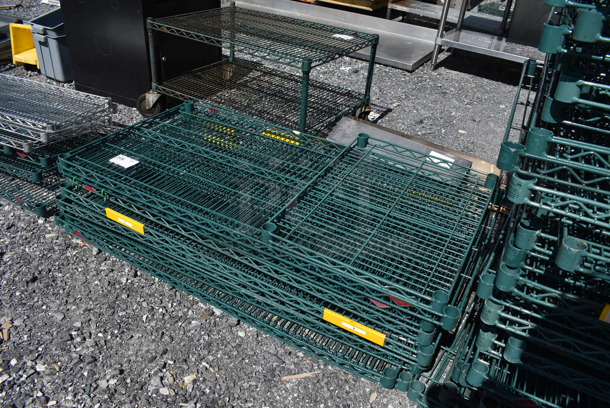 ALL ONE MONEY! Lot of 10 Various Metro Green Finish Wire Shelves. Includes 48x24x1.5, 24x18x1.5