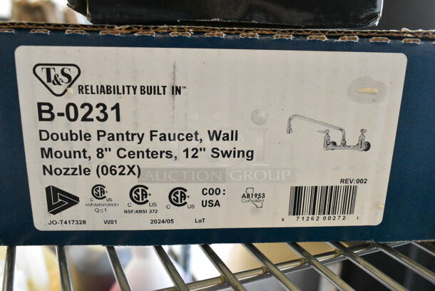 BRAND NEW SCRATCH AND DENT! T&S B-0231 Wall Mounted Pantry Faucet with 8" Adjustable Centers, 12" Swing Nozzle, and Eterna Cartridges - Image 3 of 3