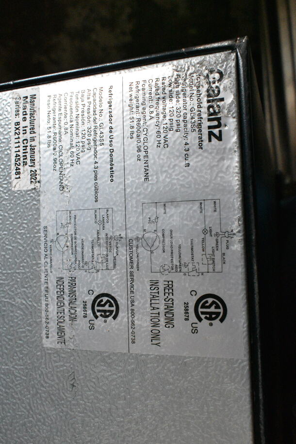 Galanz GL43S5 Mini Cooler. 115 Volts, 1 Phase. Tested and Working! - Image 5 of 5