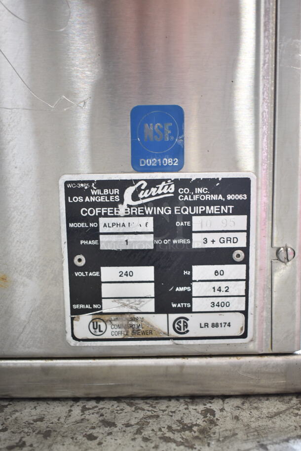 Curtis ALPHA Stainless Steel Commercial Coffee Machine w/ Hot Water Dispenser. 240 Volts, 1 Phase.  - Image 7 of 7