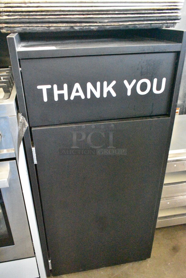 Black Trash Can Shell w/ Trash Can Deposit Flap, Door and Poly Trash Can.  - Image 1 of 3