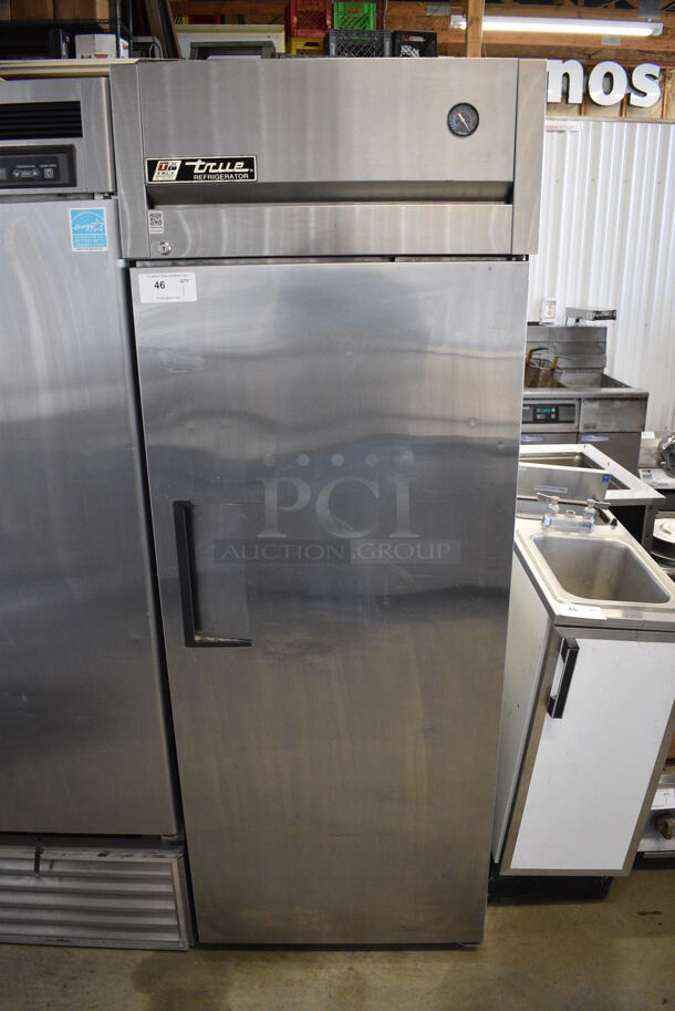 2010 True TG1R-1S Stainless Steel Commercial Single Door Reach In Cooler w/ Poly Coated Racks. 115 Volts, 1 Phase. 29x35x78. Tested and Powers On But Does Not Get Cold