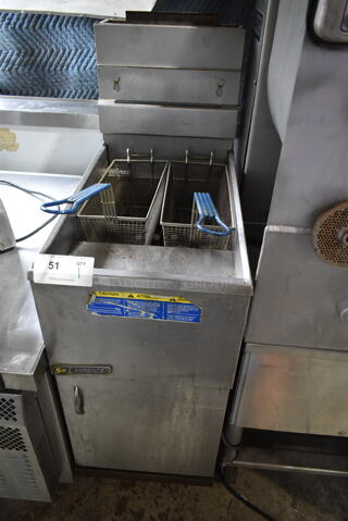 2016 Pitco Frialator 40C Stainless Steel Commercial Floor Style Natural as Powered Deep Fat Fryer w/ 2 Metal Fry Baskets. 105,000 BTU. 