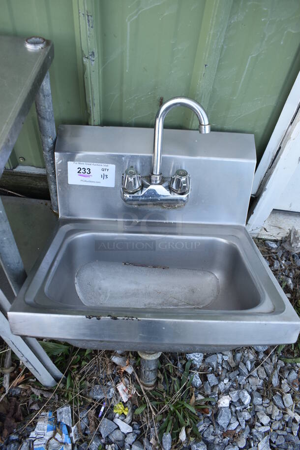Stainless Steel Commercial Single Bay Wall Mount Sink w/ Faucet and Handles. 17x16x27