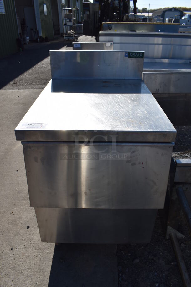 Craig Stainless Steel Commercial Counter w/ Back Splash and 2 Drawers. 24x30x41