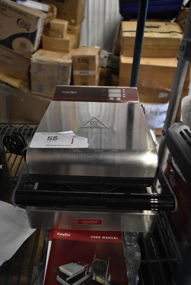 BRAND NEW SCRATCH AND DENT! Estella 348WBMP1A Stainless Steel Commercial Countertop Press-Style Belgian Waffle Maker. 120 Volts, 1 Phase. Tested and Working! - Image 4 of 8