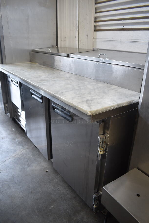 Leader ESPT72SC Stainless Steel Commercial Pizza Prep Table w/ Oversized Stone Cutting Board on Commercial Casters. 115 Volts, 1 Phase. Tested and Working! - Image 2 of 10