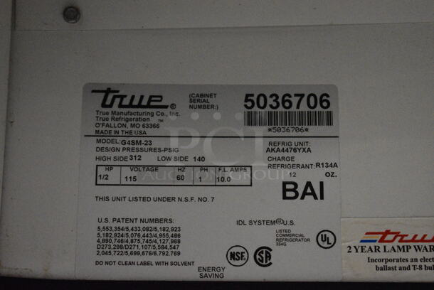 True Model G4SM-23 Metal Commercial Single Door Reach In Cooler Merchandiser w/ Poly Coated Racks. 115 Volts, 1 Phase. 27x31x79. Tested and Working! - Image 6 of 7