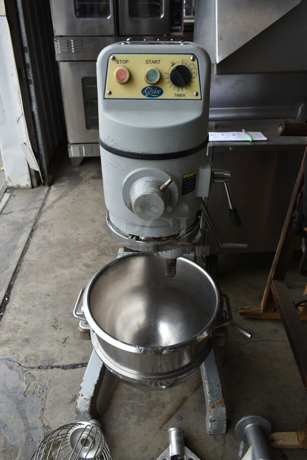 Globe SP30P Metal Commercial Floor Style 30 Quart Planetary Dough Mixer w/ Stainless Steel Mixing Bowl, Whisk, Paddle and Dough Hook Attachments. 220 Volts, 1 Phase.  - Image 3 of 9