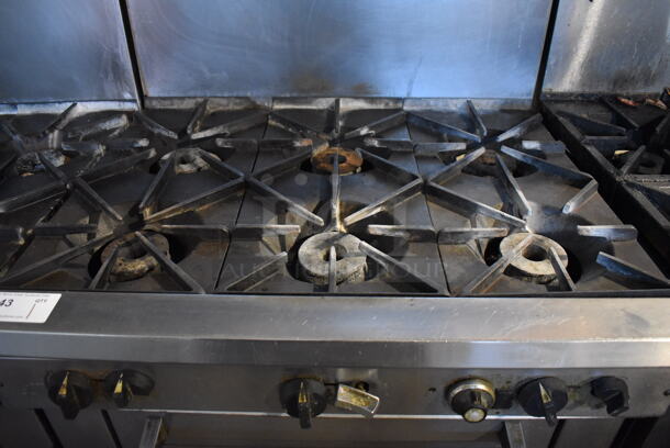 Southbend Stainless Steel Commercial Natural Gas Powered 6 Burner Range w/ Oven, Over Shelf and Back Splash. 36.5x34x59 - Image 3 of 4