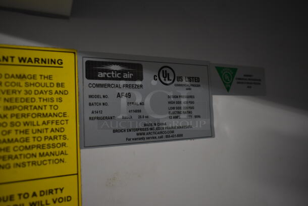 Arctic Air AF49 Stainless Steel Commercial Double Door Reach In Freezer w/ Poly Coated Racks on Commercial Casters. 115 Volts, 1 Phase. Tested and Working! - Image 6 of 7