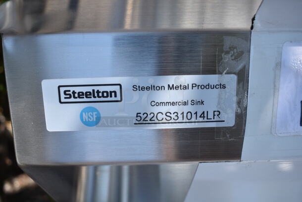 BRAND NEW SCRATCH AND DENT! Steelton 522CS31014LR 54" 18-Gauge Stainless Steel Three Compartment Commercial Sink with 2 Drainboards - 10" x 14" x 12" Bowls. No Legs.  - Image 7 of 7