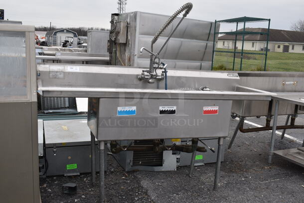 Stainless Steel Commercial 3 Bay Sink w/ 2 Faucets, 2 Handle Set Ups and 2 Spray Nozzle Attachments. 84x27x44. Bays 16x21x14. Drain Boards 16x23x1 - Image 2 of 7
