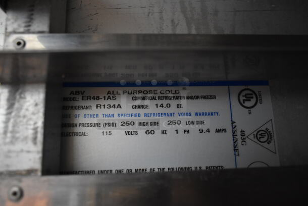 Beverage Air ER48-1AS Stainless Steel Commercial 2 Door Reach In Cooler. 115 Volts, 1 Phase. Cannot Test Due To Plug Style. - Image 6 of 6
