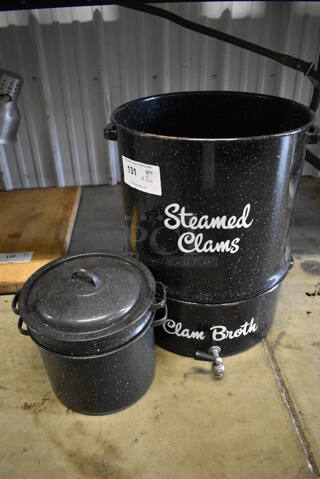 2 Various Metal Steam Pots. Missing 1 Lid. Includes 17x15x19. 2 Times Your Bid!
