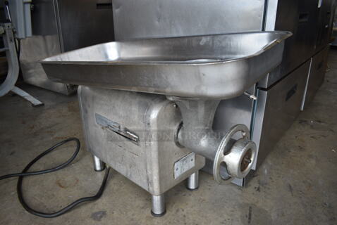 Hobart 4822 Stainless Steel Commercial Countertop Meat Grinder w/ Tray. 220 Volts, 3 Phase. 18x35x26