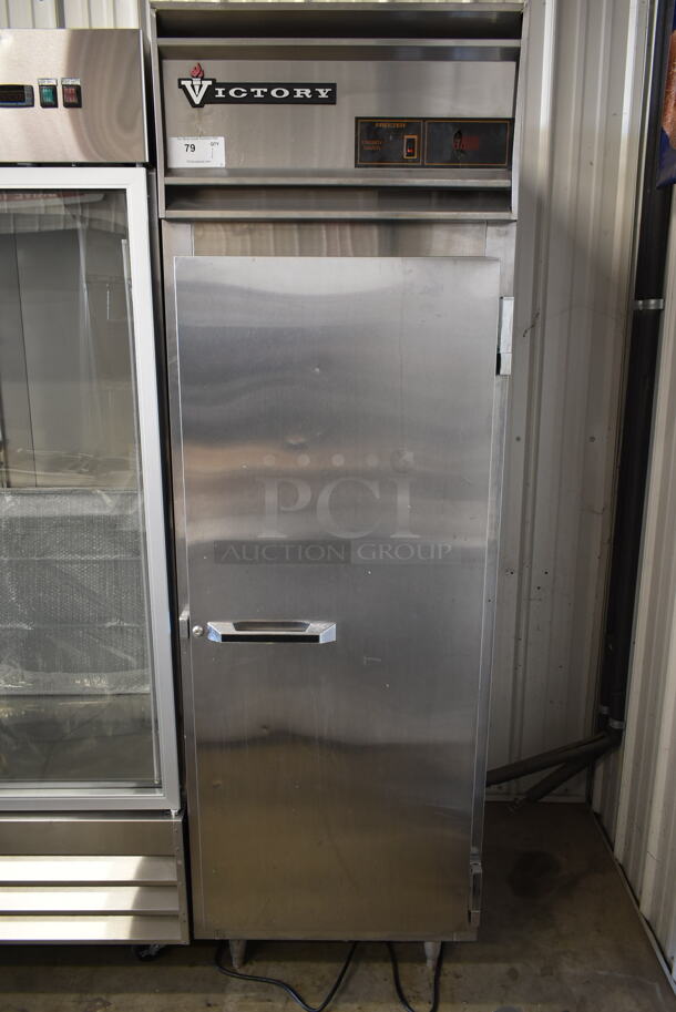 Victory Stainless Steel Commercial Single Door Reach In Freezer w/ Poly Coated Racks. Tested and Does Not Power On - Image 1 of 4
