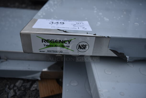 BRAND NEW SCRATCH AND DENT! Regency 600TB3072G 30" x 72" 18-Gauge 304 Stainless Steel Commercial Work Table with 4" Backsplash and Galvanized Undershelf - Image 6 of 6