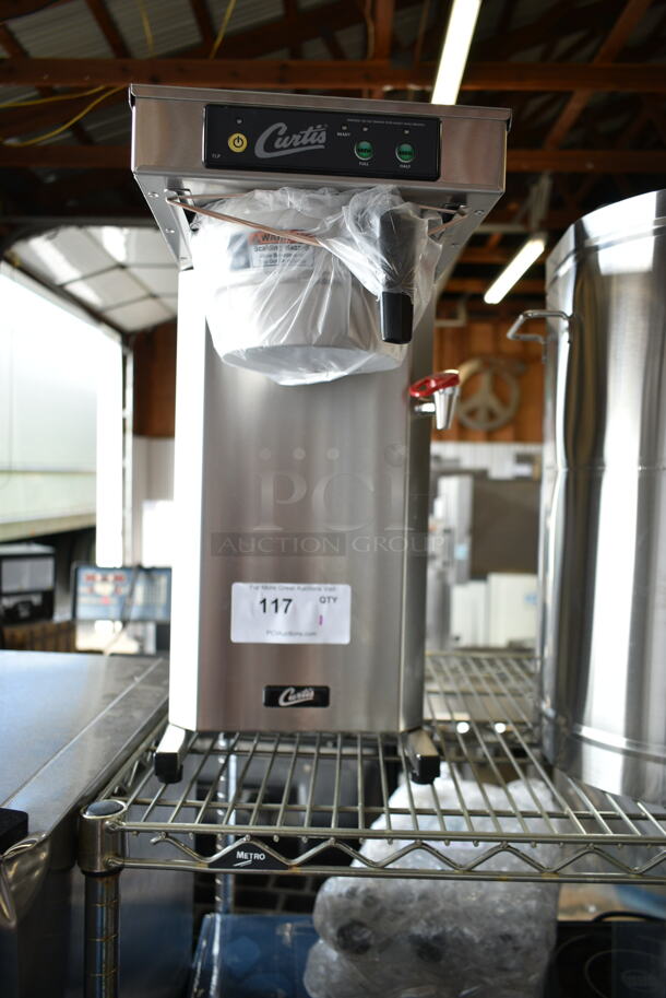 BRAND NEW SCRATCH AND DENT! Curtis TLP12A19 Stainless Steel Commercial Countertop Coffee Machine w/ Hot Water Dispenser and Metal Brew Basket. Does Not Have Drip Tray. 120 Volts, 1 Phase.  - Image 2 of 4