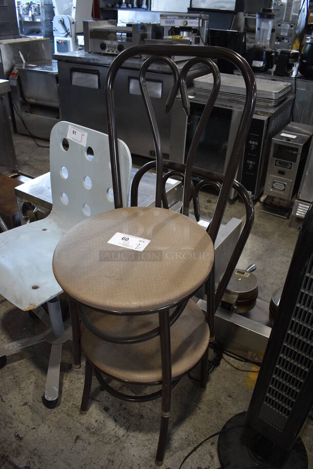 2 Black Metal Dining Chair w/ Brown Seat. 17x17x34. 2 Times Your Bid! - Image 2 of 3