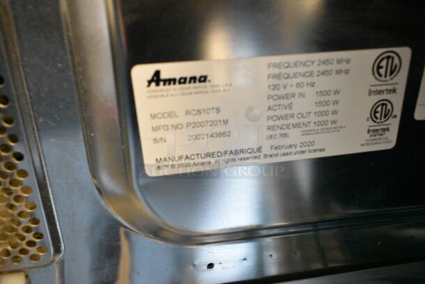 2020 Amana RCS10TS Stainless Steel Commercial Countertop Microwave Oven. 120 Volts, 1 Phase.  - Image 4 of 5