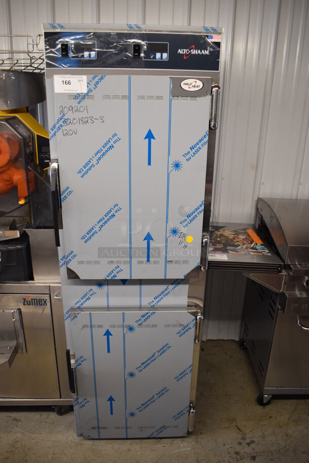 BRAND NEW! 2022 Alto-Shaam 1000-UP Stainless Steel Commercial 8 Pan Dutch Door Holding Cabinet. Comes w/ 3 Commercial Casters. 120 Volts, 1 Phase. Tested and Working!