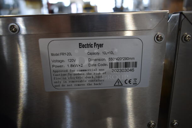 BRAND NEW SCRATCH AND DENT! 2023 Hoocoo FRY-20L Stainless Steel Commercial Countertop Electric Powered 2 Bay Fryer w/ 2 Lids and 2 Dry Baskets. 120 Volts, 1 Phase. - Image 8 of 9