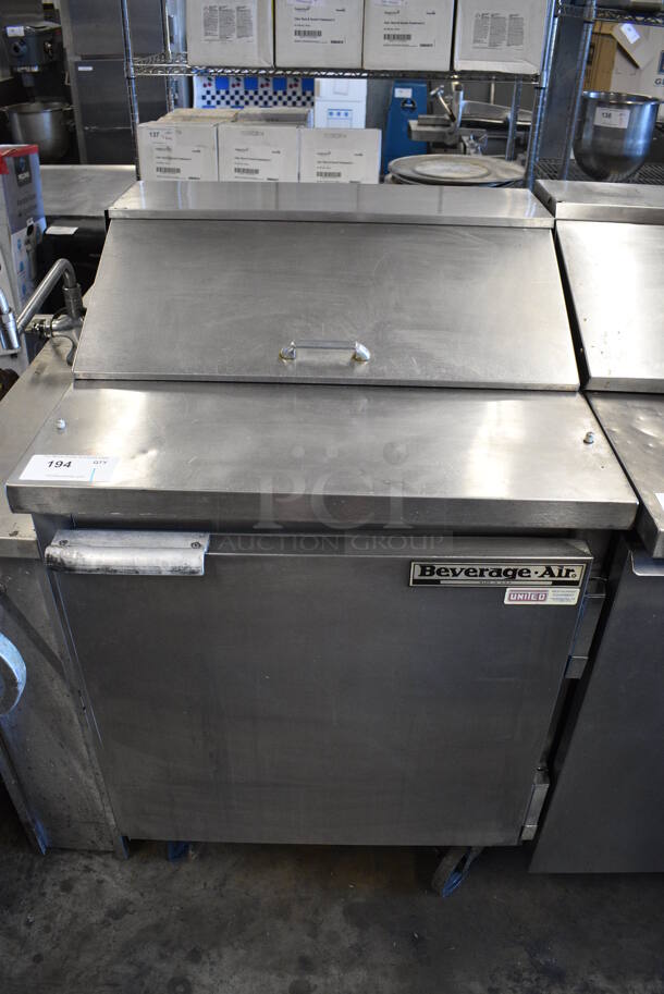 Beverage Air SP27 Stainless Steel Commercial Sandwich Salad Pre Table Bain Marie Mega Top on Commercial Casters. 115 Volts, 1 Phase. 27x29x42. Tested and Working!